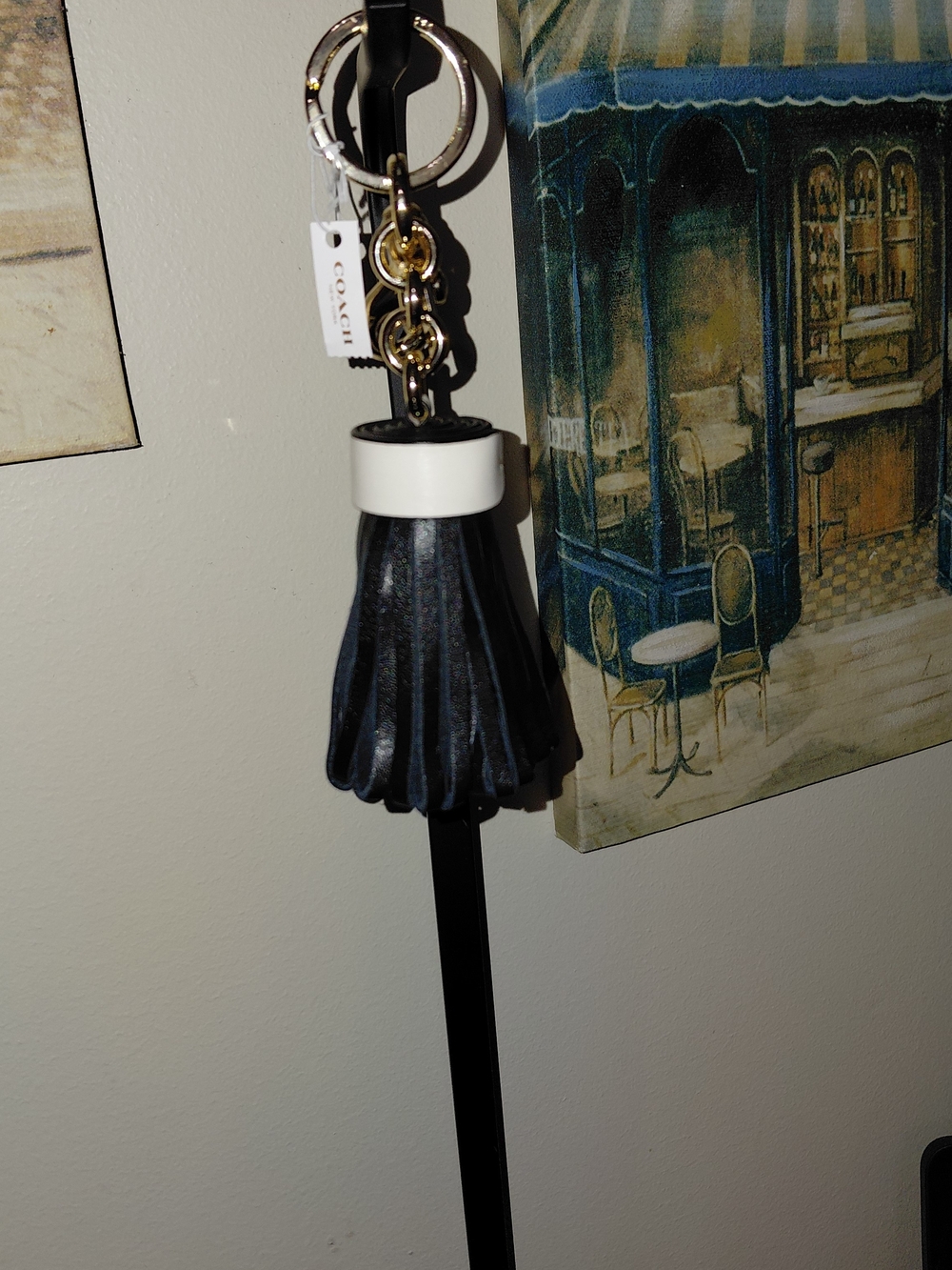 NWT Coach Black & Gold Leather Tassel  Keychain Bag Charm
